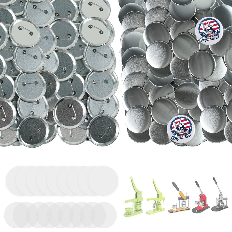 Onemorello 200 Sets Button Maker Supplies, 58mm / 2.28 inch Button Supplies Buttons Parts, (Approx. 2.25 inch) Metal Blank Badge Parts with Blank Paper for Buttons Maker Machine Pin Maker Press - Image 1