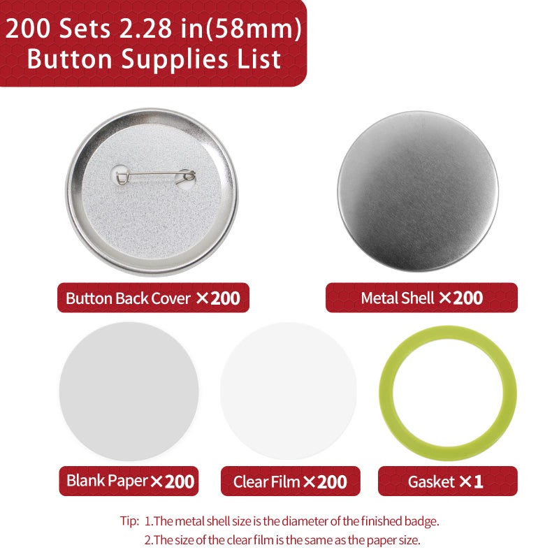 Onemorello 200 Sets Button Maker Supplies, 58mm / 2.28 inch Button Supplies Buttons Parts, (Approx. 2.25 inch) Metal Blank Badge Parts with Blank Paper for Buttons Maker Machine Pin Maker Press - Image 2