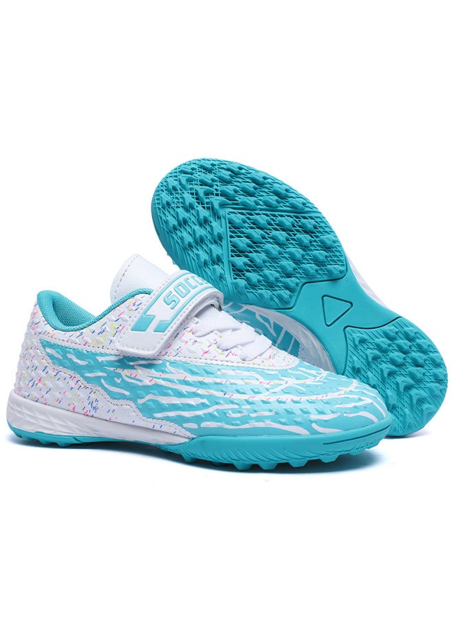 6589 White Moon Broken Nails Children's Soccer Shoes Girls' Rotating Buckle Training Shoes For Primary School Students Artificial Lawn Flat Crushed Nails Sneakers For Boys