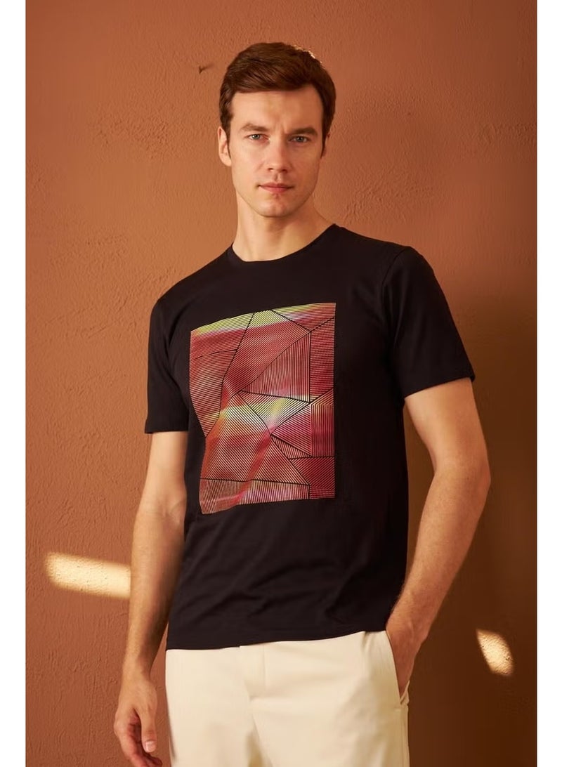 Odelon Men's Comfort Fit Printed Cotton T-Shirt Black MARS17 - Image 3