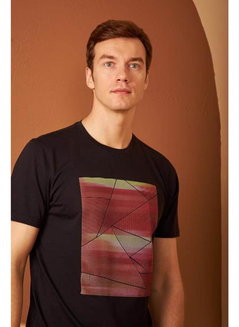 Odelon Men's Comfort Fit Printed Cotton T-Shirt Black MARS17 - Image 1