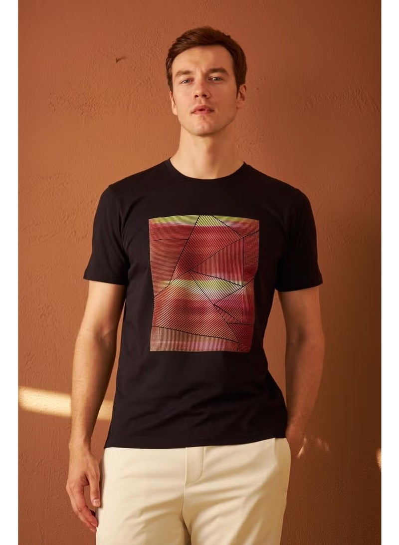 Odelon Men's Comfort Fit Printed Cotton T-Shirt Black MARS17 - Image 2