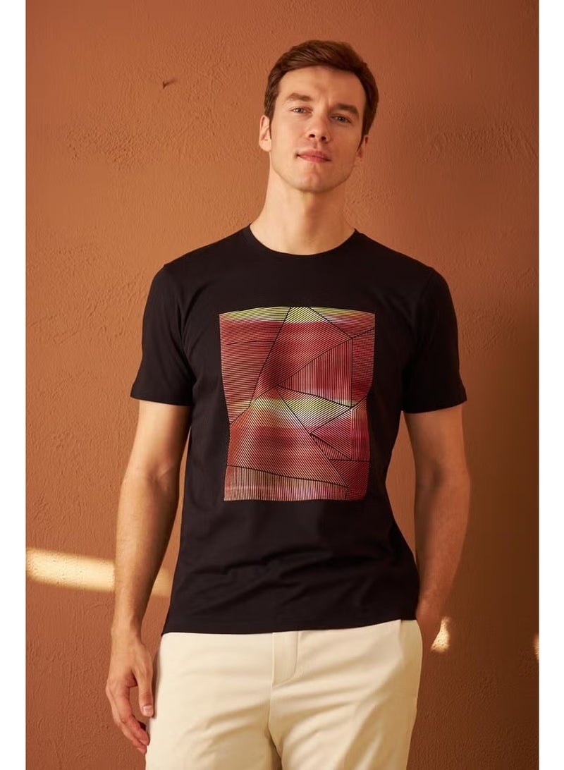 Odelon Men's Comfort Fit Printed Cotton T-Shirt Black MARS17 - Image 5