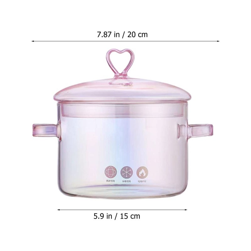 Vaguelly Pink Glass Cooking Pot with Lid, 1.5L Clear Glass Simmer Pot for Stovetop, Double-Handle Soup for Milk, Pasta, Noodles, and Baby Food, Heat-Resistant Cookware for Home Use - Image 3