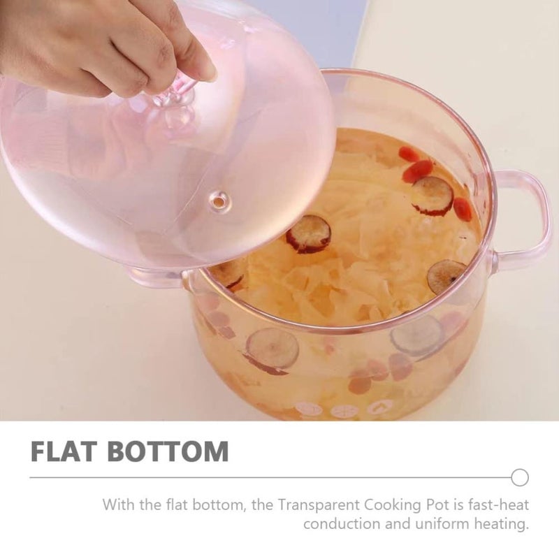 Vaguelly Pink Glass Cooking Pot with Lid, 1.5L Clear Glass Simmer Pot for Stovetop, Double-Handle Soup for Milk, Pasta, Noodles, and Baby Food, Heat-Resistant Cookware for Home Use - Image 2
