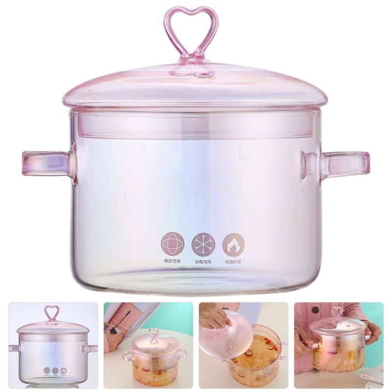 Vaguelly Pink Glass Cooking Pot with Lid, 1.5L Clear Glass Simmer Pot for Stovetop, Double-Handle Soup for Milk, Pasta, Noodles, and Baby Food, Heat-Resistant Cookware for Home Use - Image 5
