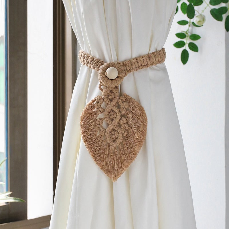 Bohemian Woven Curtain Tiebacks - Simple Tassel Leaf Wood Bead Decorative Curtain Accessories