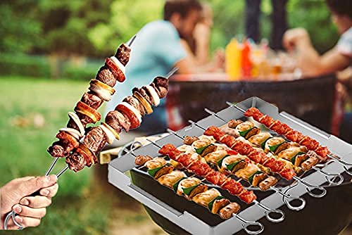 HONSHEN Skewer Rack Set for Grill,12pcs 12inch Stainless Steel Square Barbecue Skewers Shish Kabob and Foldable Grill BBQ Racks Set for Party and Cookout (Barbecue Skewers Rack Set 12p+1) - Image 5