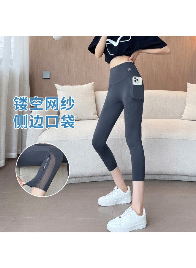 Modal Pocket Mesh 7/8 Shark Leggings For Petite Women, High-Waisted Tummy Control Lifting Yoga Sports Barbie Leggings - Image 4