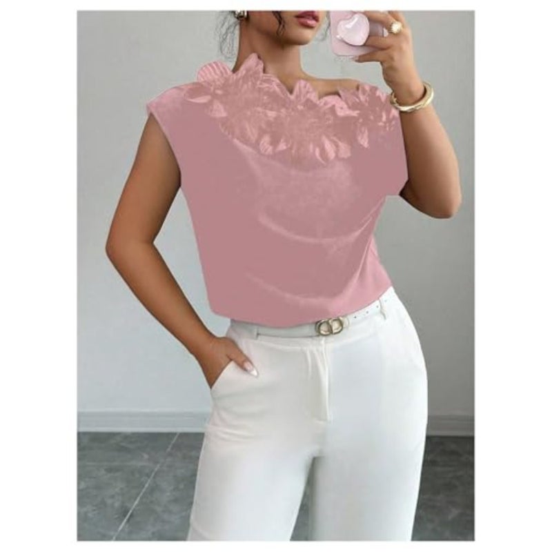 OYOANGLE Women's 3D Floral Off The Shoulder Cap Sleeve Blouse Casual Elegant Cocktail Dressy Tops Shirt - Image 5