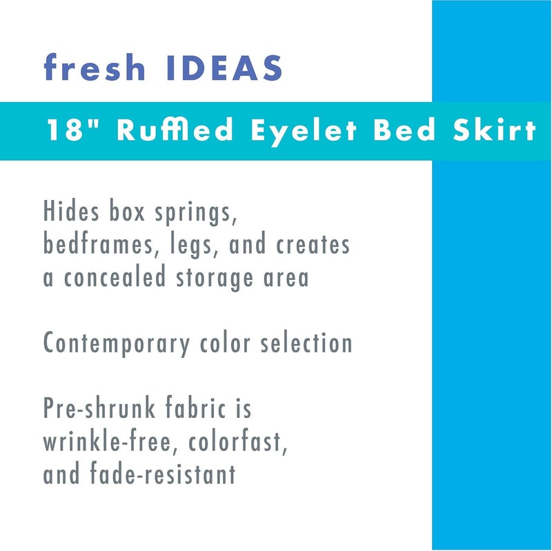 Ideas Ruffled Eyelet Bed Skirt Dust Ruffle with Gathered Styling and Embroidered Details, 18" Drop Length, King, White - Image 3
