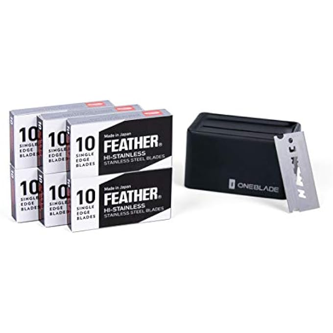 OneBlade Feather FHS10 Single Edge Razor Blades 60 Count with Disposal Bank - Image 2