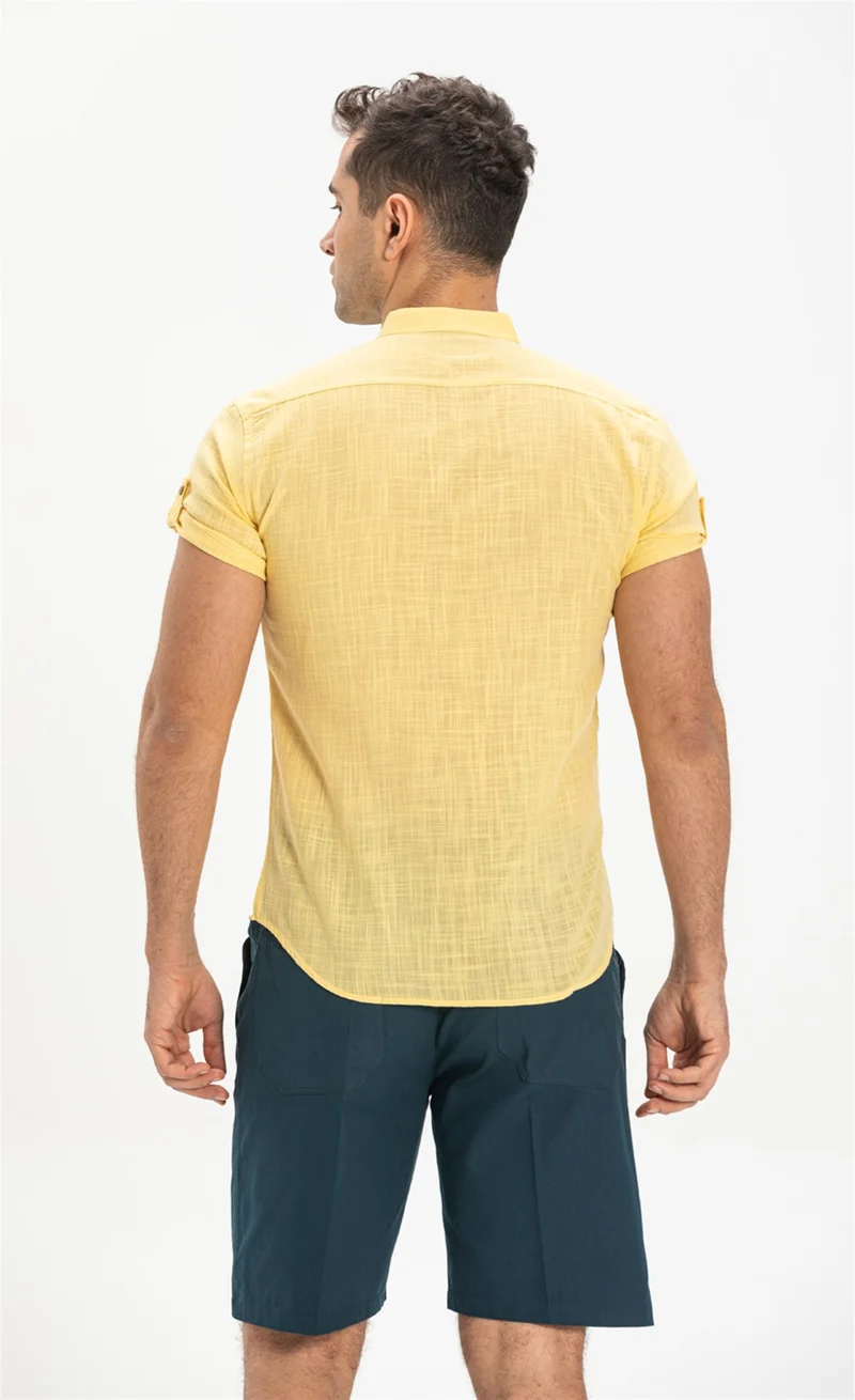 اليش شيل بيزي Short Sleeve Şile Cloth Bodrum Men's Shirt Yellow 3073