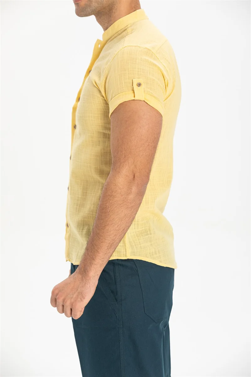 اليش شيل بيزي Short Sleeve Şile Cloth Bodrum Men's Shirt Yellow 3073