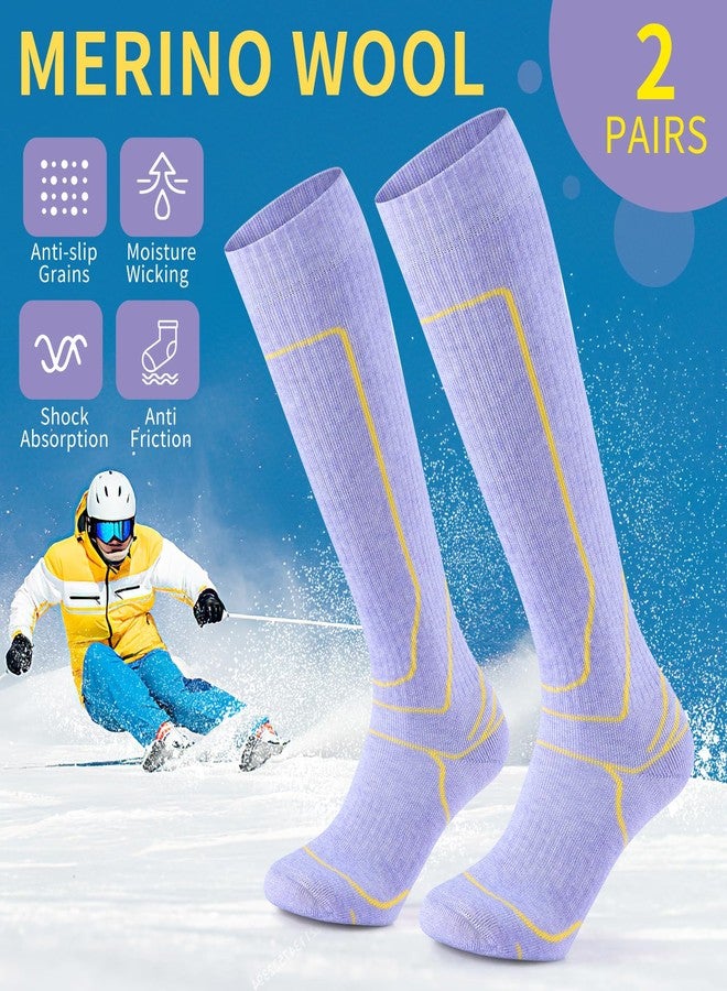 زيكاك جوارب تزلج من صوف ميرينو من زيكاك، زوجان للنساء، جوارب حرارية طويلة تصل إلى الركبة مناسبة للطقس البارد، مثالية للتزلج، والتزلج على الجليد، والمشي لمسافات طويلة، والتخييم. - Image 2