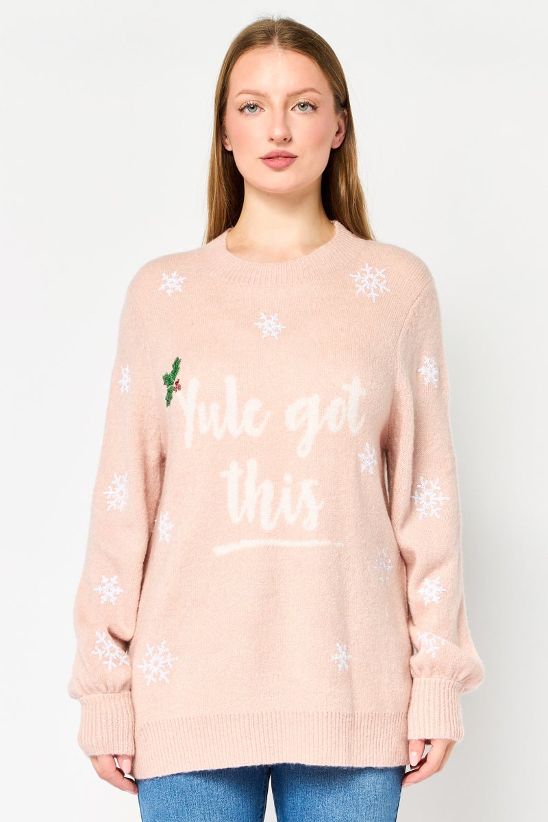 DOROTHY PERKINS Women Round Neck Knitted Sweater, Light Pink - Image 1