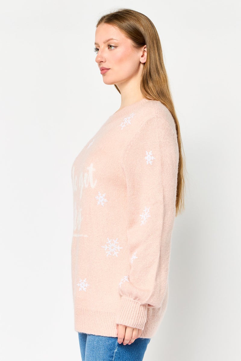 DOROTHY PERKINS Women Round Neck Knitted Sweater, Light Pink - Image 3