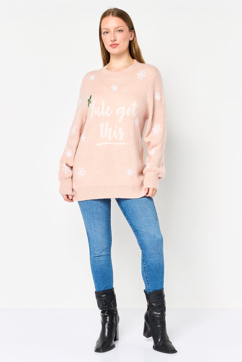 DOROTHY PERKINS Women Round Neck Knitted Sweater, Light Pink - Image 2