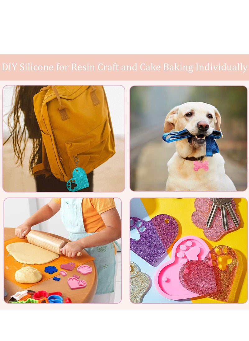 SYOSI - Silicone Resin Molds Set Heart Cat Paw Mold Dog Tag Charm Resin Molds with 10Pcs Blank Keychains Small Letters DIY Crafts Making Keychain Molds Silicone Kit (7 pcs) - Image 1
