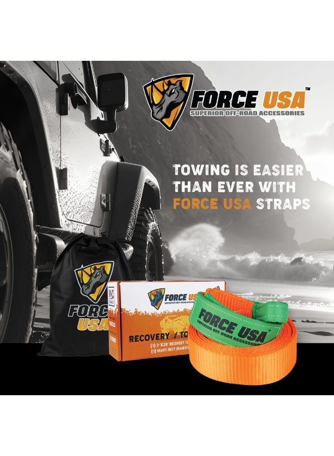 FORCE USA حزام سحب للطرق الوعرة - ملحق قوي لسحب المركبات لـ 4x4، SUV، شاحنة، رمل، طين وثلج، مدمج، محمول، حزام معزز لسحب موثوق (برتقالي، 6 متر) - Image 3