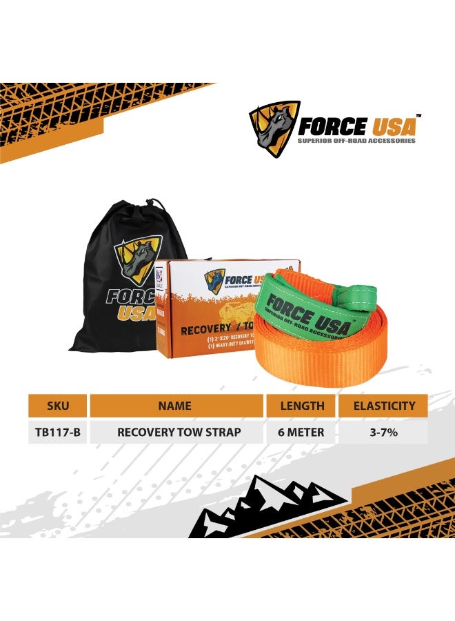 FORCE USA حزام سحب للطرق الوعرة - ملحق قوي لسحب المركبات لـ 4x4، SUV، شاحنة، رمل، طين وثلج، مدمج، محمول، حزام معزز لسحب موثوق (برتقالي، 6 متر) - Image 5