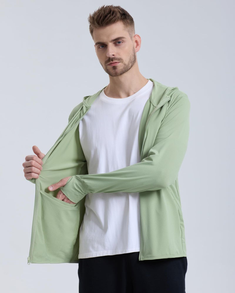 Locachy Men's UPF 50+ Sun Protection Outdoor Lightweight Full Zip Hoodie Jacket Long Sleeve Fishing Hiking Performance Shirt Light Green L - Image 4