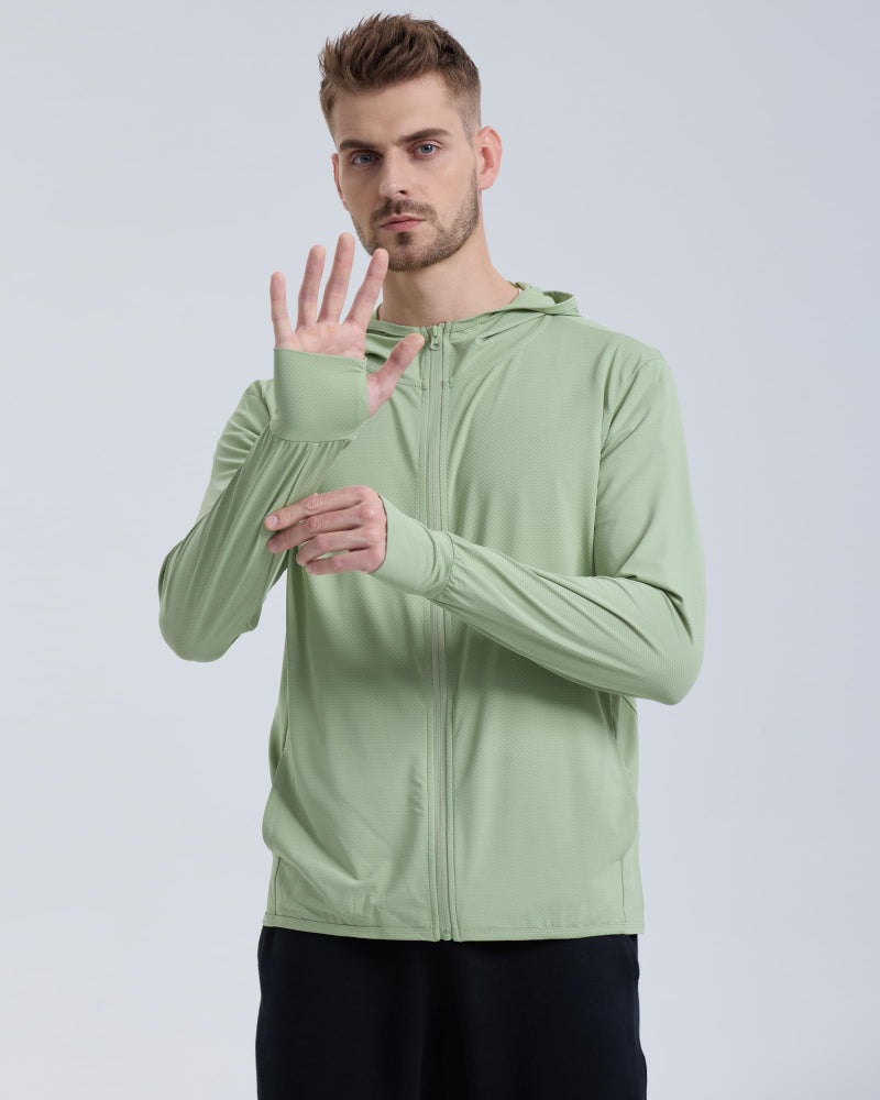 Locachy Men's UPF 50+ Sun Protection Outdoor Lightweight Full Zip Hoodie Jacket Long Sleeve Fishing Hiking Performance Shirt Light Green L - Image 3