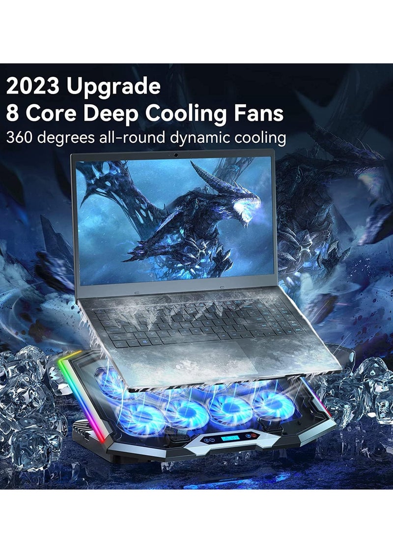 Gaming Laptop Cooling Pad with 8 Cooling Fans, Laptop Fan Cooling Pad for Laptop ,RGB Laptop Cooler Stand with 6 Height Adjustable, Two USB Port, Phone Stand  - Image 2