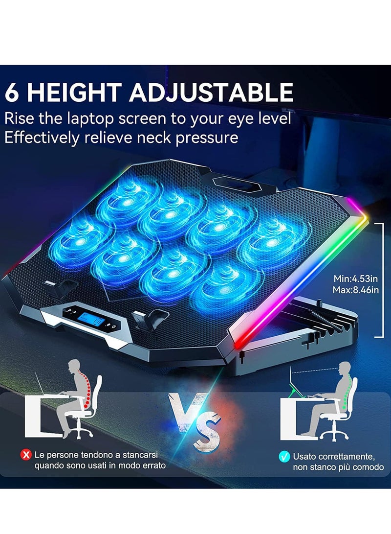 Gaming Laptop Cooling Pad with 8 Cooling Fans, Laptop Fan Cooling Pad for Laptop ,RGB Laptop Cooler Stand with 6 Height Adjustable, Two USB Port, Phone Stand  - Image 4