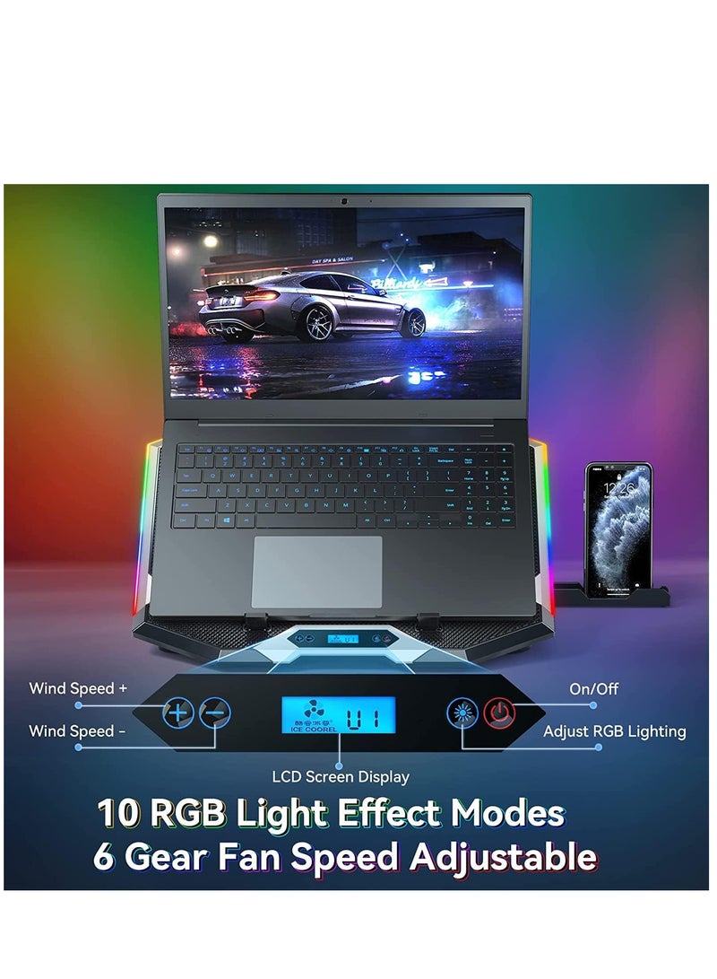 Gaming Laptop Cooling Pad with 8 Cooling Fans, Laptop Fan Cooling Pad for Laptop ,RGB Laptop Cooler Stand with 6 Height Adjustable, Two USB Port, Phone Stand  - Image 3