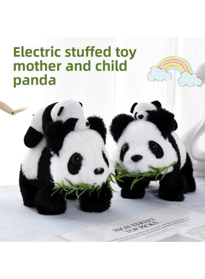 Electric Music Panda Toy Simulation Plush National Treasure Panda Walking Waggle Tail Electronic Pet Doll Children's Toy-Color:Mother And Child Panda