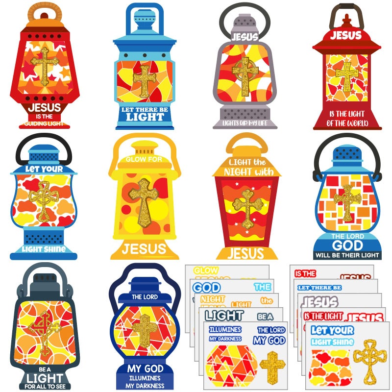 Resholder 30 Sets Christian Crafts Jesus Is The Lights Stickers Bulk Bible Verse Religious VBS Craft for Kids Cross Ornaments DIY Oil Lamp Card Kit for Summer Classroom Home Sunday School Party Favors - Image 3