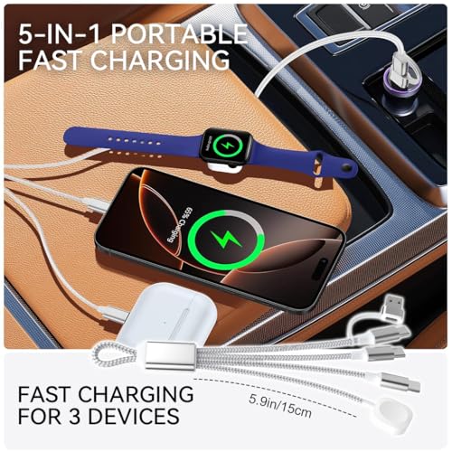 Verilux® 3 in 2 PD 60W Type C Cable Fast Charging, 5.9FT Watch Charger Cable for iPhone Wireless Magnetic Charging Cable for iWatch, USB/C to C, Light-ning, Magnetic Wireless Pad for iWatch Series - Image 3