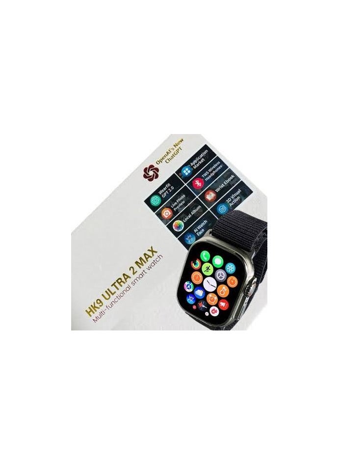 Generic - HK9 Ultra2 Max watch is a smart screen without edges and great features, characterized bySupports Always-on Display 2 bracelets (silicone and cloth). GBT chat. Connect the watch directly to the  Download audio clips directly to the watch. Set personal - Image 1