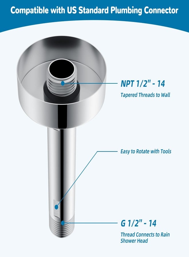 Hibbent All Metal Ceiling Mounted Shower Arm, Shower Head Extension with Flange, Stainless Steel Straight Shower Arm For High Pressure Rain Shower Head, Shower Head Extender Chrome, 4 Inch - Image 2