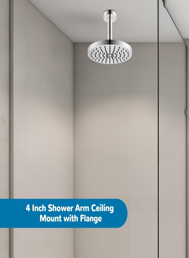 Hibbent All Metal Ceiling Mounted Shower Arm, Shower Head Extension with Flange, Stainless Steel Straight Shower Arm For High Pressure Rain Shower Head, Shower Head Extender Chrome, 4 Inch - Image 3