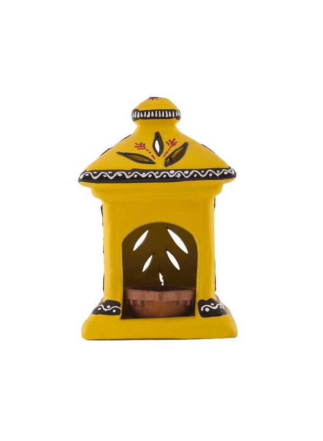 Shabana Art Potteries Handmade & Handpainted Terracotta hut lamp (Yellow) - Image 1
