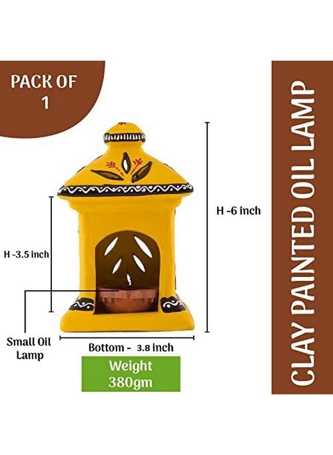 Shabana Art Potteries Handmade & Handpainted Terracotta hut lamp (Yellow) - Image 3