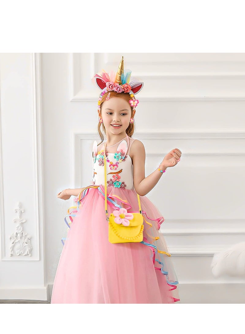 Kids Jewelry Set, Flower Crossbody Bag Purse Gift, Children Yellow Handbag with Butterfly Necklace Bracelet Rings Earrings, Princess Role Play Dress Up Jewelry Accessories Party Favors  - Image 2