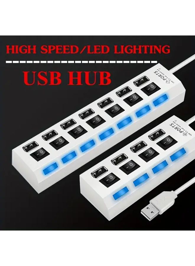 USB LED Hub Adapter 2 Pack 7 Port USB 2.0 Hub With Power On Off Switch For PC Laptop Black - Image 3