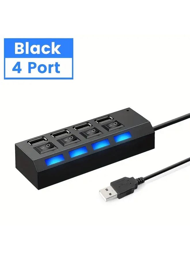 USB LED Hub Adapter 2 Pack 7 Port USB 2.0 Hub With Power On Off Switch For PC Laptop Black - Image 5
