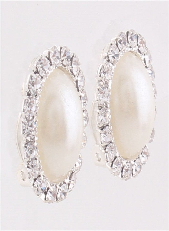 جريس جون أقراط بمشبك على شكل لؤلؤ صناعي مرصعة بأحجار الراين للعرائس، بدون ثقب للأذن (لؤلؤة) - Image 4