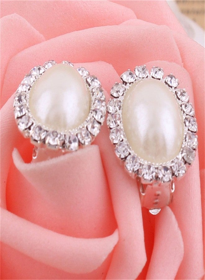 جريس جون أقراط بمشبك على شكل لؤلؤ صناعي مرصعة بأحجار الراين للعرائس، بدون ثقب للأذن (لؤلؤة) - Image 5