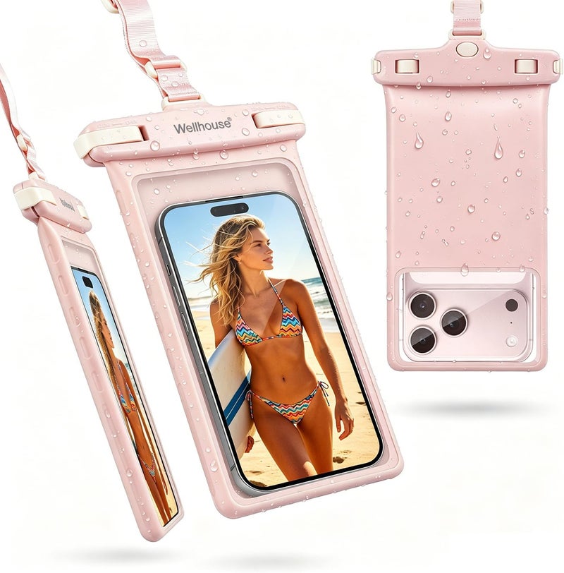 Wellhouse Waterproof Phone Pouch, Waterproof Phone Case for iPhone 16 15 14 13 12 Pro Max XS Samsung, IPX8 3D Cellphone Dry Bag Beach Essentials (1 Pack - Pink8.0, 8 inch) - Image 1
