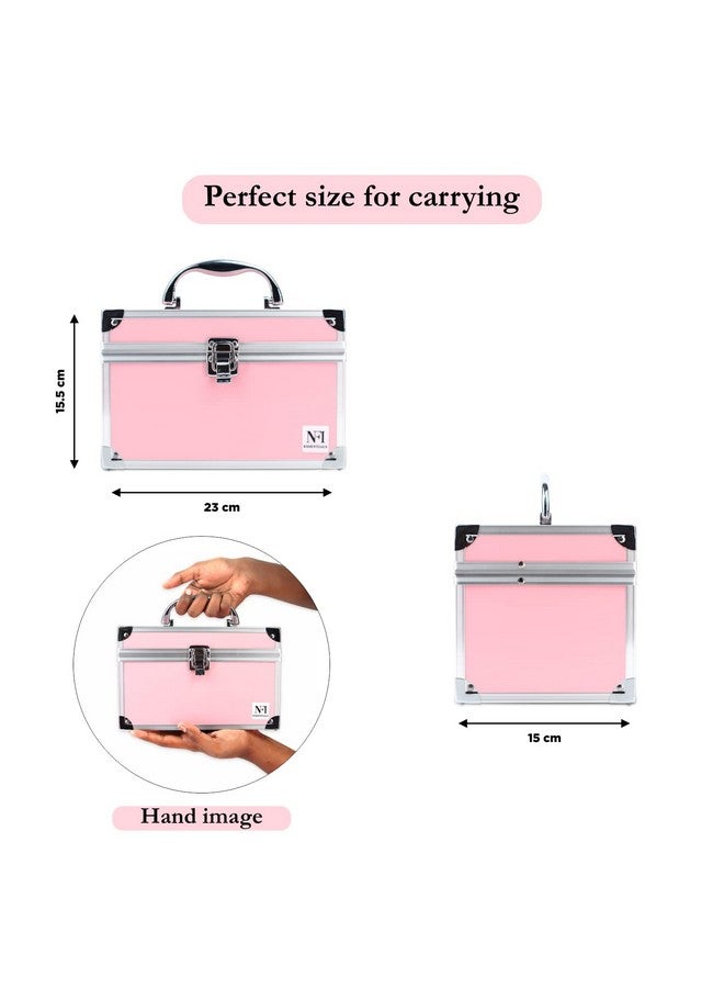 NFI essentials حقيبة مكياج أساسية NFI صندوق تجميل صندوق عروس صندوق مكياج صندوق تروسو حقيبة تجميل فاخرة منظم لصندوق مكياج الزفاف (Y156 وردي) - Image 4