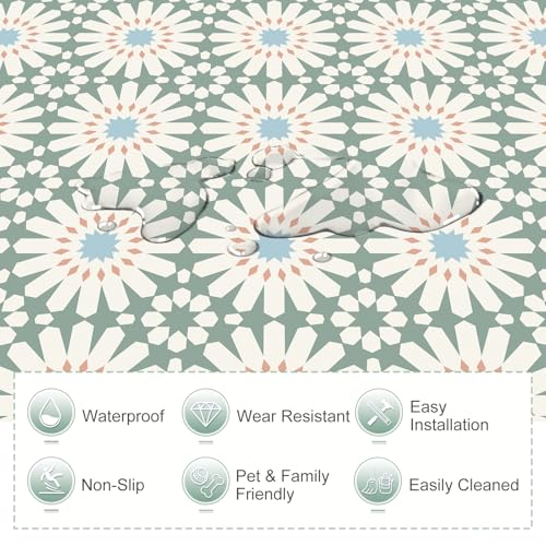 MORCART Peel and Stick Floor Tile - 20 PCS, 7.87" x 7.87" Vinyl Flooring - Waterproof Self-Adhesive Tile Sticker for Wall Backsplashes, Bathroom, Kitchen - Green and White Floral Look - Image 3