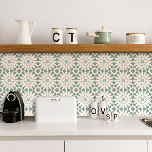 MORCART Peel and Stick Floor Tile - 20 PCS, 7.87" x 7.87" Vinyl Flooring - Waterproof Self-Adhesive Tile Sticker for Wall Backsplashes, Bathroom, Kitchen - Green and White Floral Look - Image 5