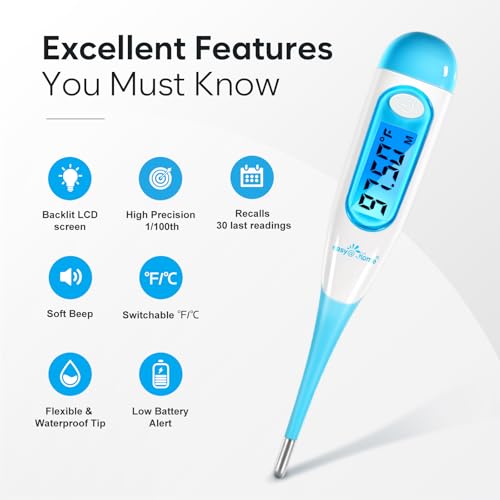 Easy Home Easy@Home Digital Basal Thermometer with Blue Backlight LCD Display, 1/100th Degree High Precision and Memory Recall, NOT Bluetooth Enabled – Supports Premom App Scan, Blue - Image 3