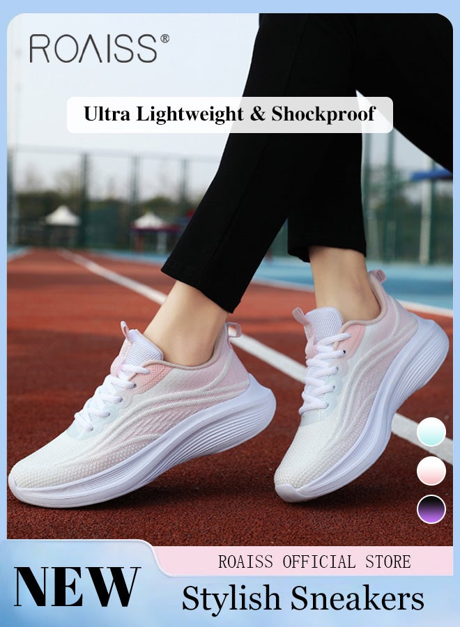 roaiss Ultra Lightweight Running Shoes for Women Shock Absorbing Soft Sole Sneakers for Jogging and Casual Wear Girls Gradient Color Mesh Breathable Anti Slip Tennis Sports Shoes  - Image 1