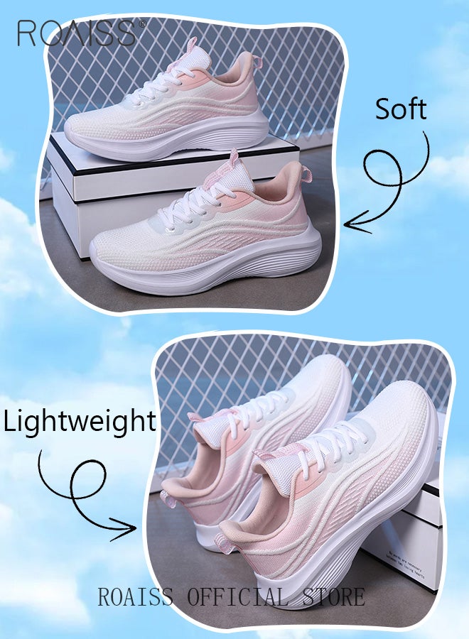 roaiss Ultra Lightweight Running Shoes for Women Shock Absorbing Soft Sole Sneakers for Jogging and Casual Wear Girls Gradient Color Mesh Breathable Anti Slip Tennis Sports Shoes  - Image 4